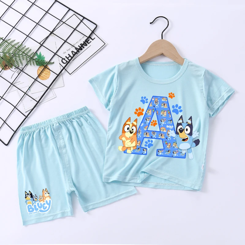 

Blueyed Pajamas Shorts Set Boys Summer Home Clothes Kids Cute Letter A-Z Nightwear Pants Children Short Sleeve Trousers Gift New