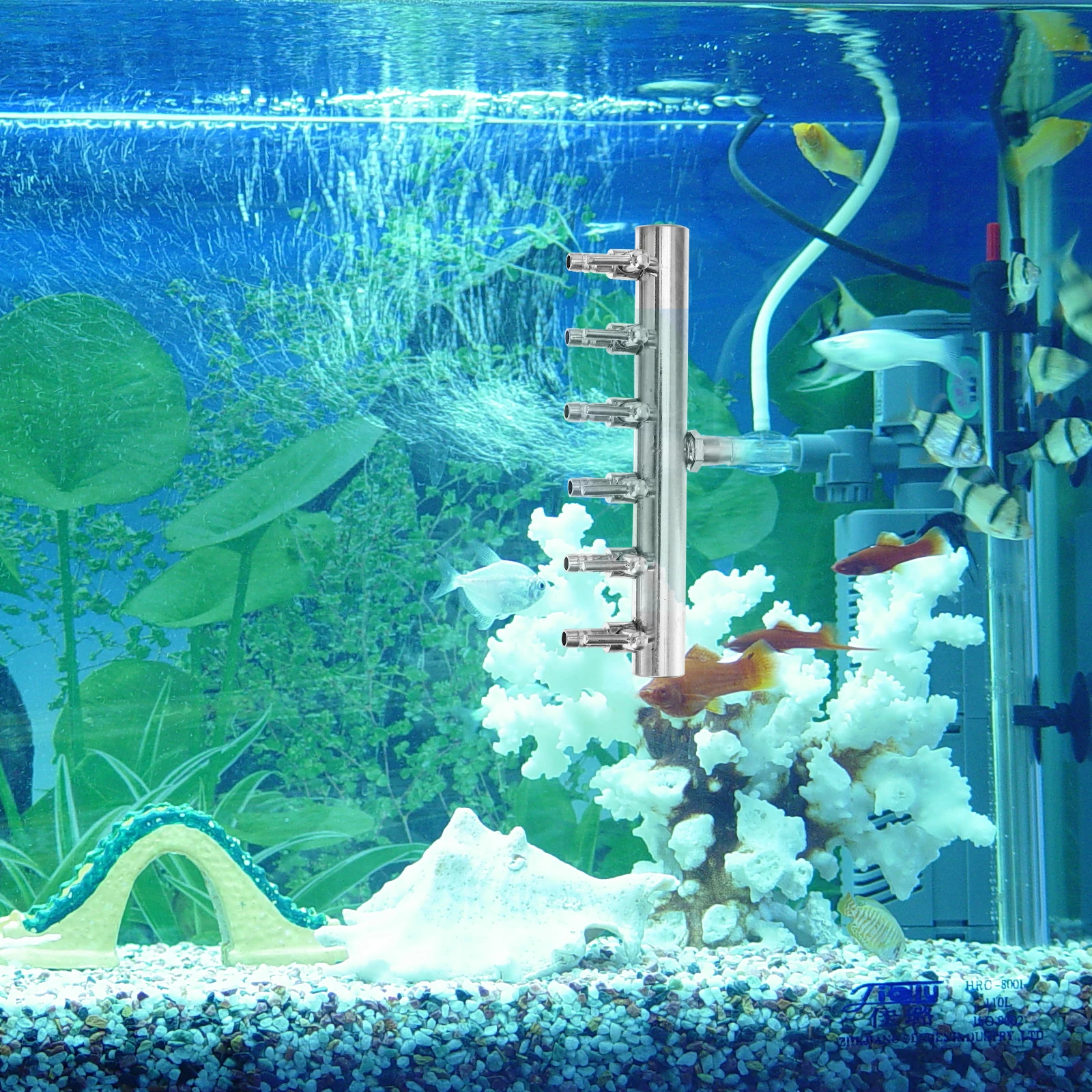 

6 Way Stainless Steel Aquarium Air Pump Inline Splitter Flow Control Lever Oxygen Tube Distributor Silver Air Pump Flow Lever