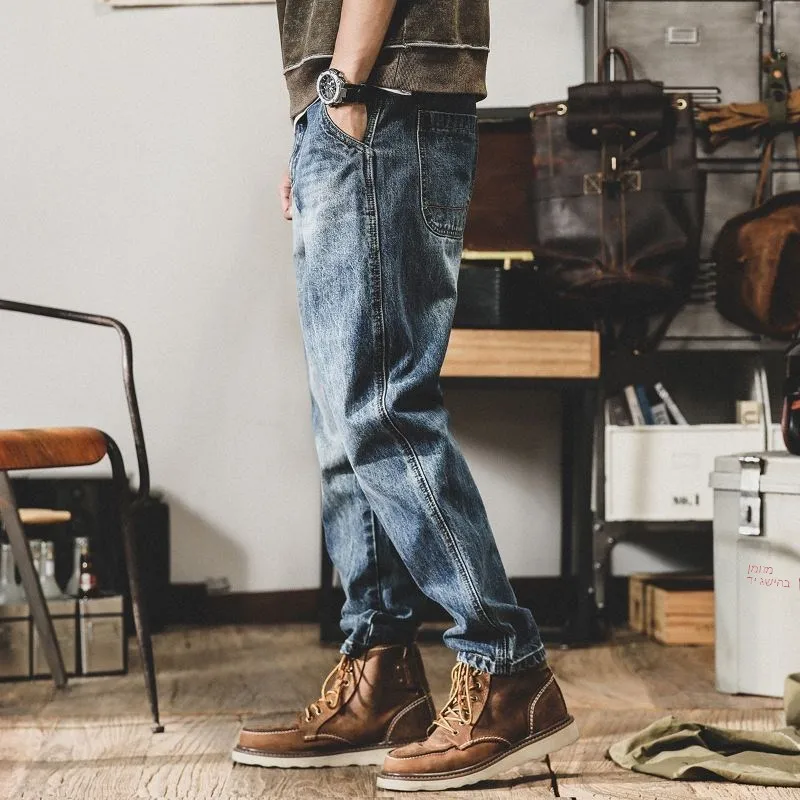 

American Retro Men's Jeans Loose Straight Casual Long Pants Autumn Winter New Style Cotton Stretch Denim Wear Resistant