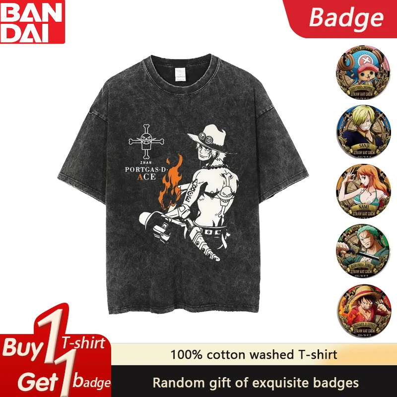 

GEAR 5 NIKA Luffy T-shirt Anime ONE PIECE Unisex Street Wear Cotton Retro Oversized Casual Short-sleeved T-shirt Get Badge