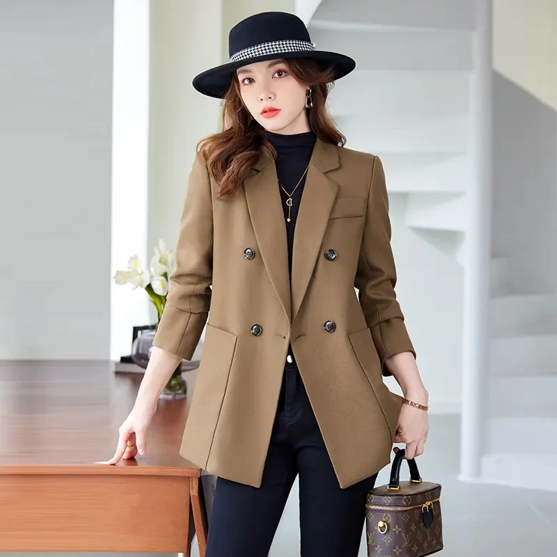 Autumn Winter Long Sleeve Outwear Blazer Women Double Breasted Solid Ladies Jacket Coat For Work Wear Blazer Female Windbreakers