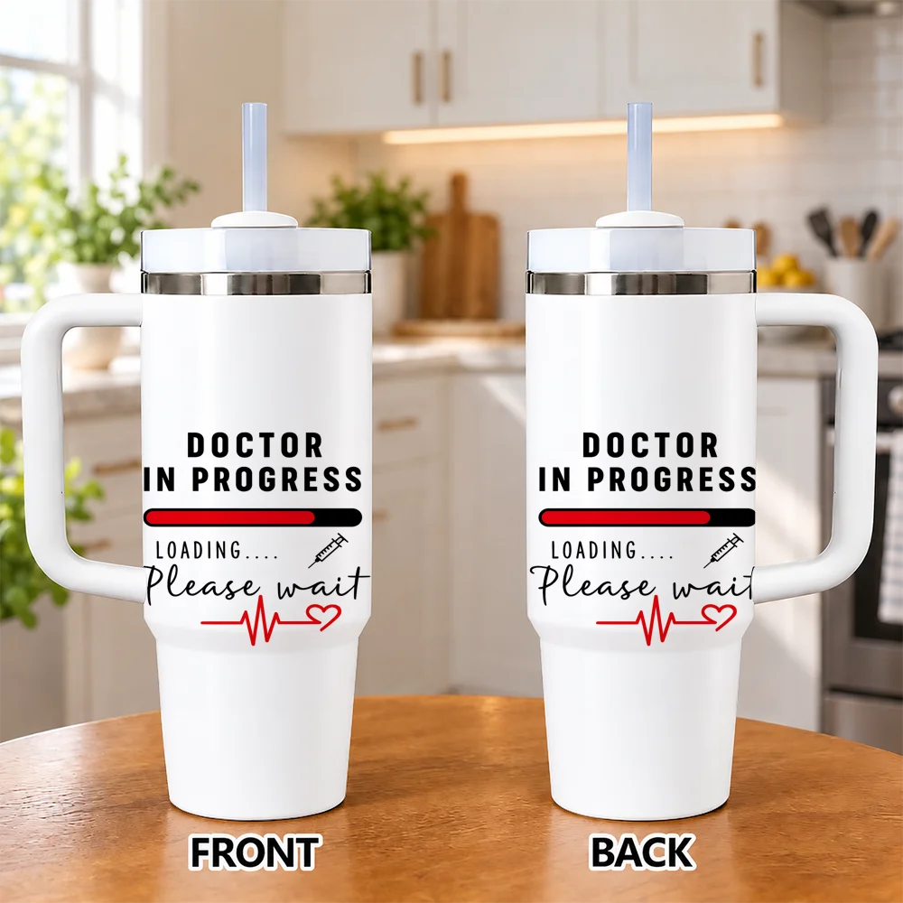 Funny Doctor In Progress Vacuum Flasks 40oz Insulated Stainless Steel Tumbler with Handle & Straw, Hot Cold Gift Cup