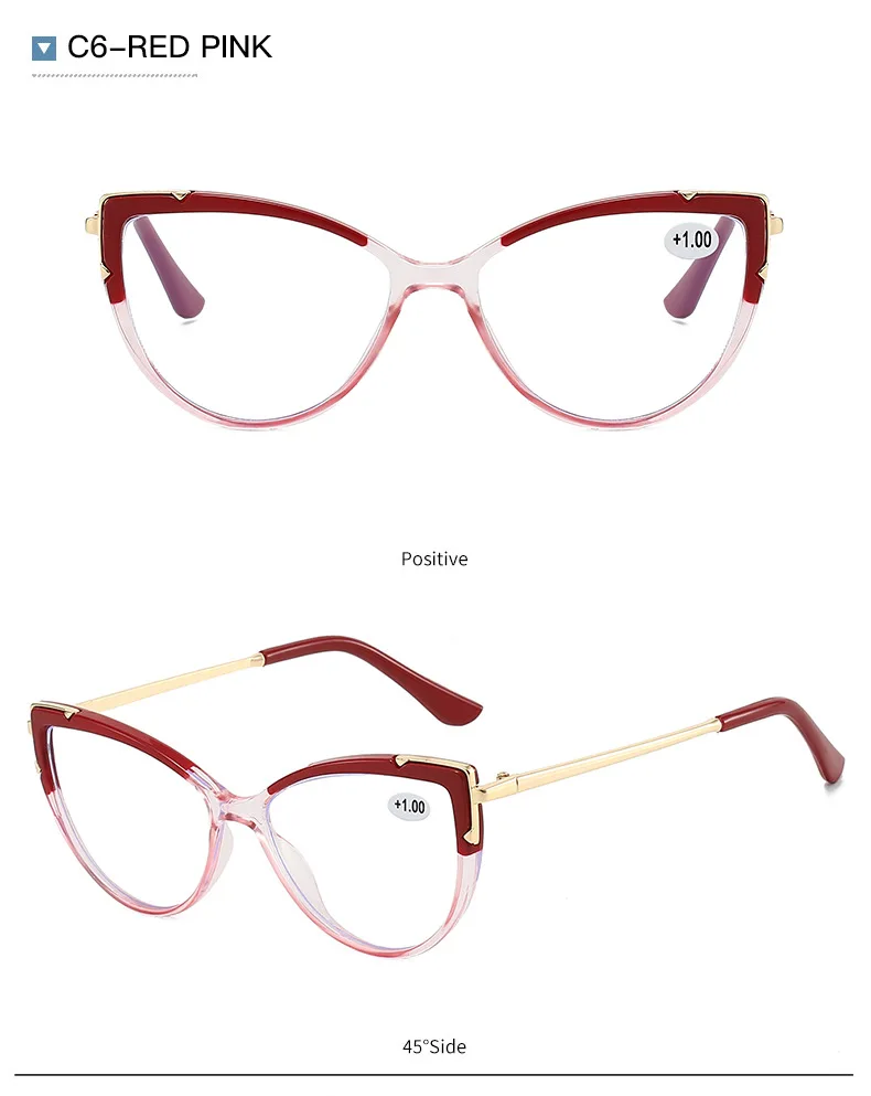 2026 Neue Damen-Lesebrille Hochwertige Blaulichtfilter-Lesebrille Farbblockierende Katzenaugen-Mode Vielseitige Lesebrille – Detail 15