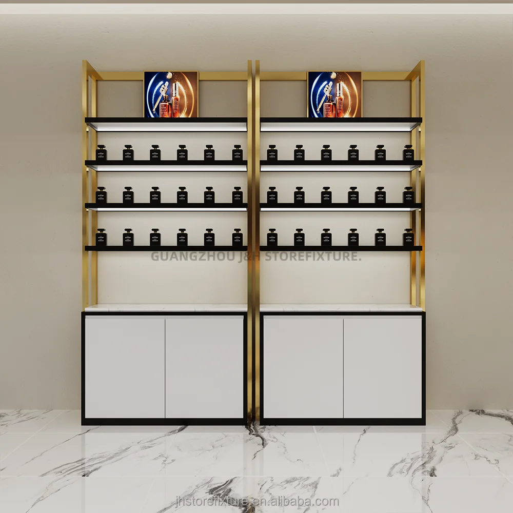 ชั้นวางโชว์สินค้าแบบกำหนดเอง 3 ชั้น ชั้นวางน้ำหอม ชั้นวางของตกแต่ง ชั้นวางจัดระเบียบของใช้ในร้าน ตกแต่งภายในร้านน้ำหอมแบบกำหนดเอง