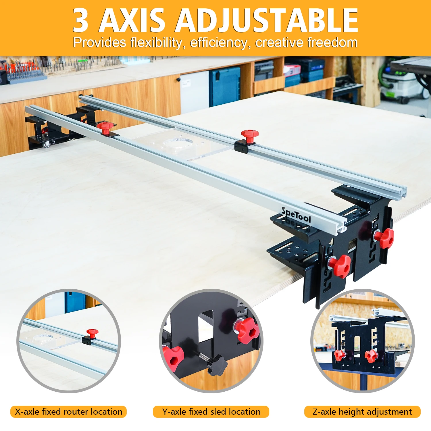 SpeTool Router Sled for Flattening Slab 47.2" 3 Axis Adjustable Slab Flattening Jig for Woodworking Planing Slab Flattening Mill