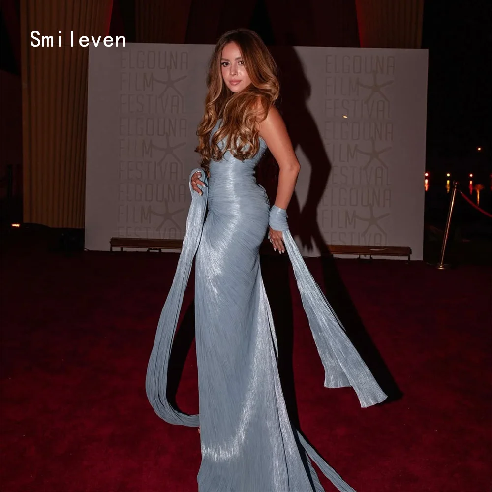 

Smileven Elegant Sky Blue Mermaid Prom Dress Strapless Party Gowns Ribbon Pleat Occassion Dress Customized 2026