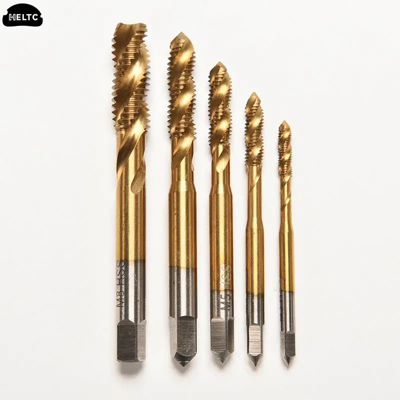 1PCS Titanium Coated Metric Hss Spiral Fluted Machine Screw Tap M3 M4 M5 M6 M8 Spiral Pointed Taps Tapping Thread Forming Tap