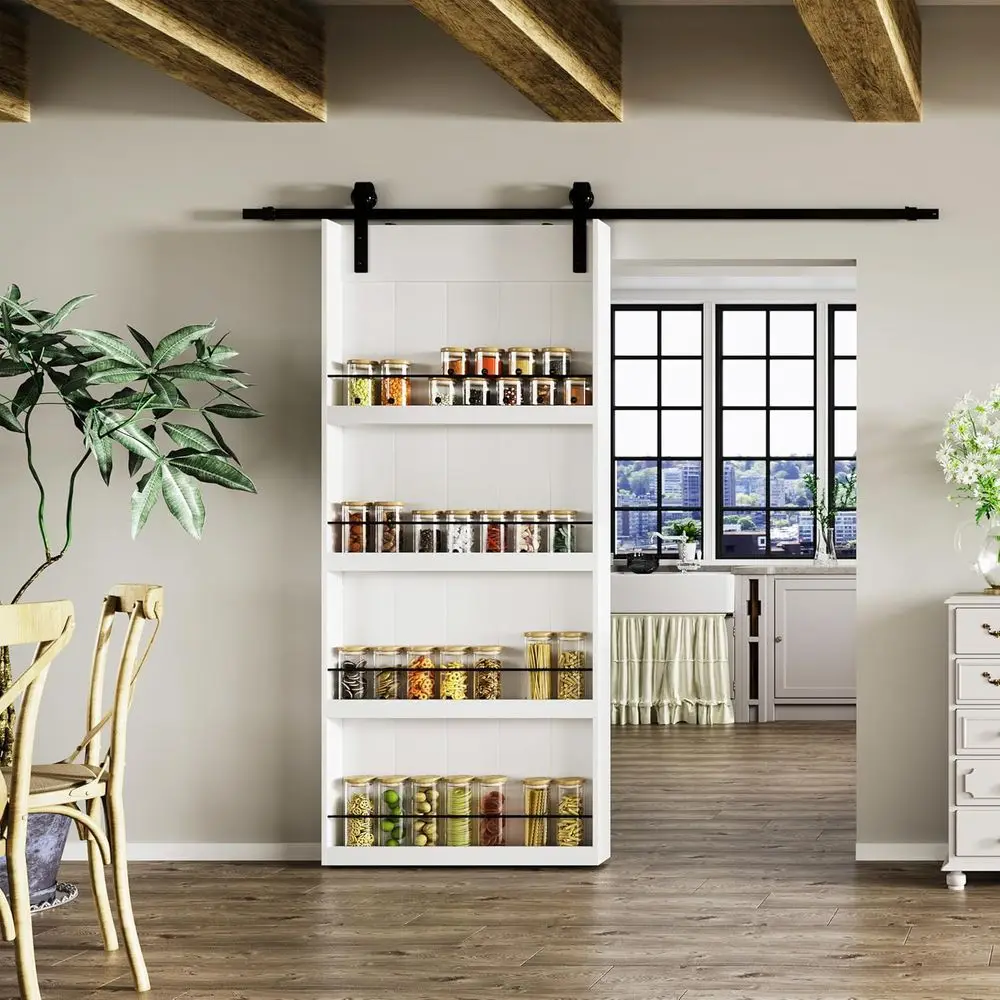 

Раздвижная дверца сарая из МДФ грунтовки 84x42 с полкой и комплектом фурнитуры длиной 6,98 футов