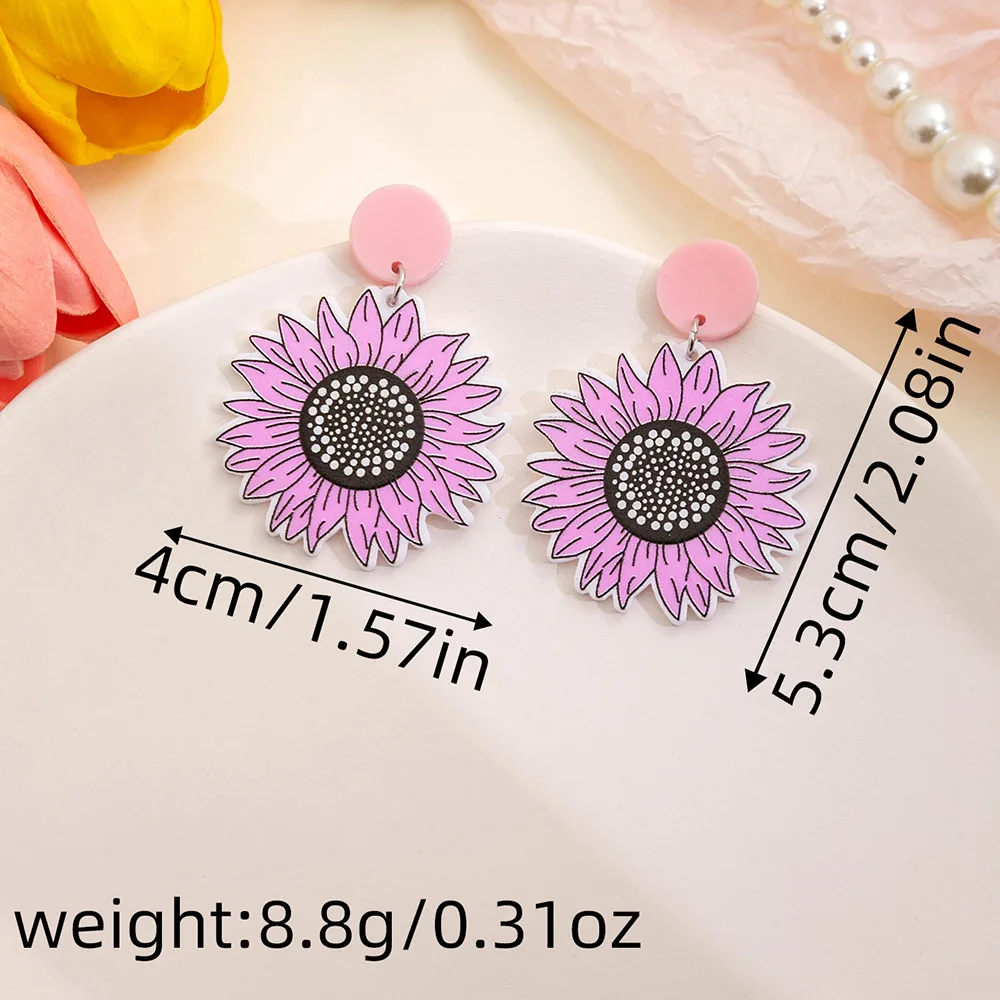 2024 New in Acrylic Sunflower Hanging Earrings for Women Korean Fashion High Quality Piercing Ear Jewelry Summer Daily Eardrop