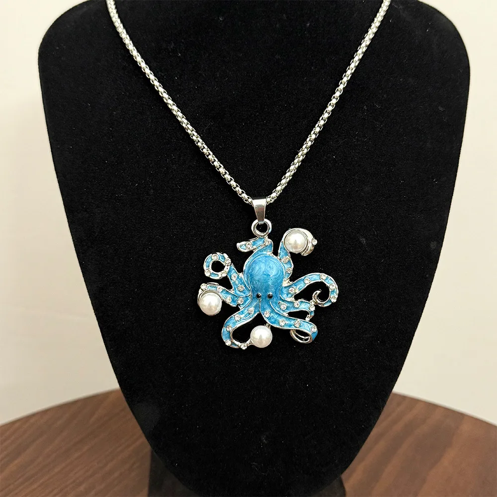 2025 Extreme Color New Fashion Creative Cute Oil Dripping Octopus Necklace High Sense Personality Pendant Long Sweater Chain