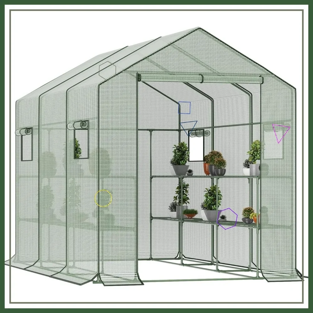 

Большая теплица-оранжерея 9,75 футов с 18 полками, водонепроницаемая и защищенная от УФ-излучения, для садовых растений на открытом воздухе