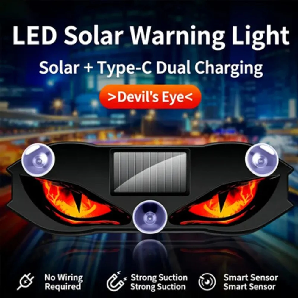 Solar Demon Eye LED Car Window Warnings Light RGB Car Atmosphere Decorative Lamp Intelligent Light Sensor Auto On At Night