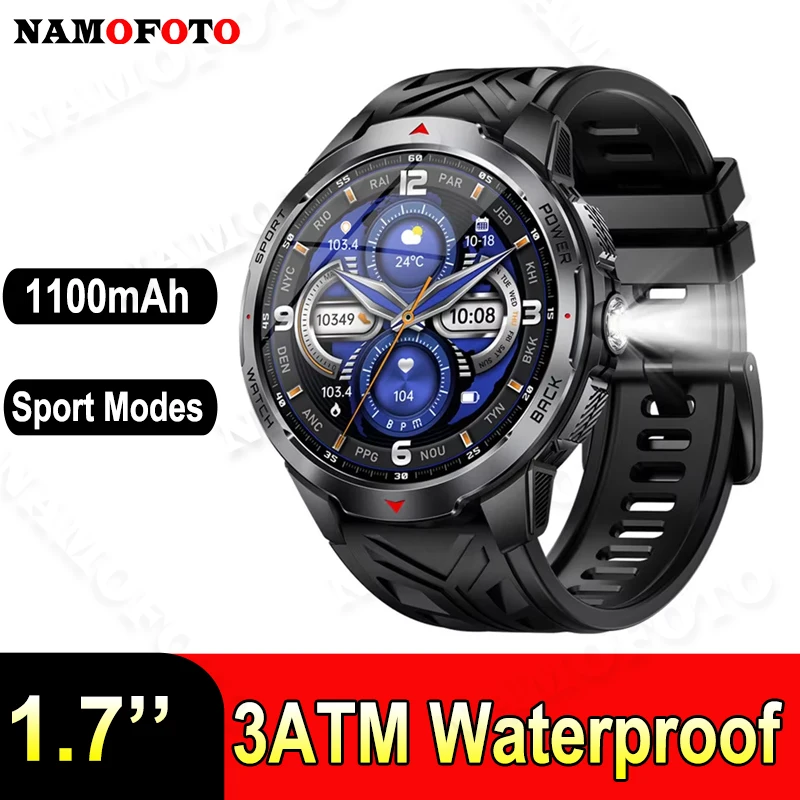 

NAMOFOTO Smart Watch LED Flashlight Outdoor Compass BT Calling Men Multi-Sports Fitness Tracker 1100Mah Large Battery Smartwatch