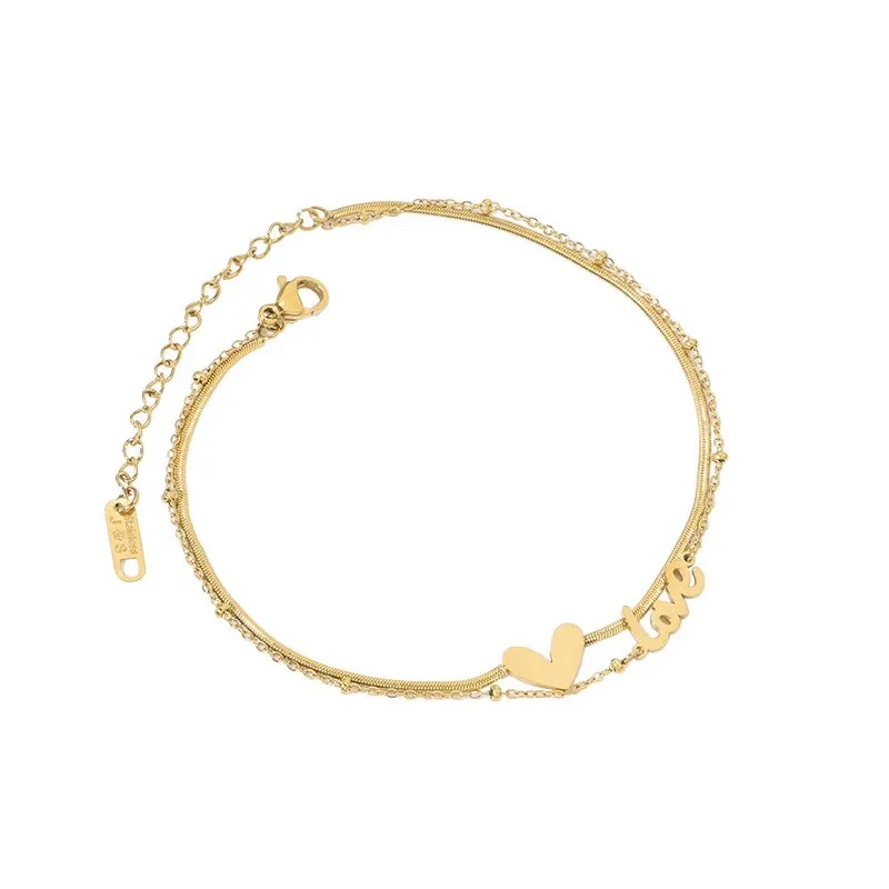 

Ancient gold 18k yellow gold alloy double-layer new anklet Women's Mori anklet Fashion versatile fashion