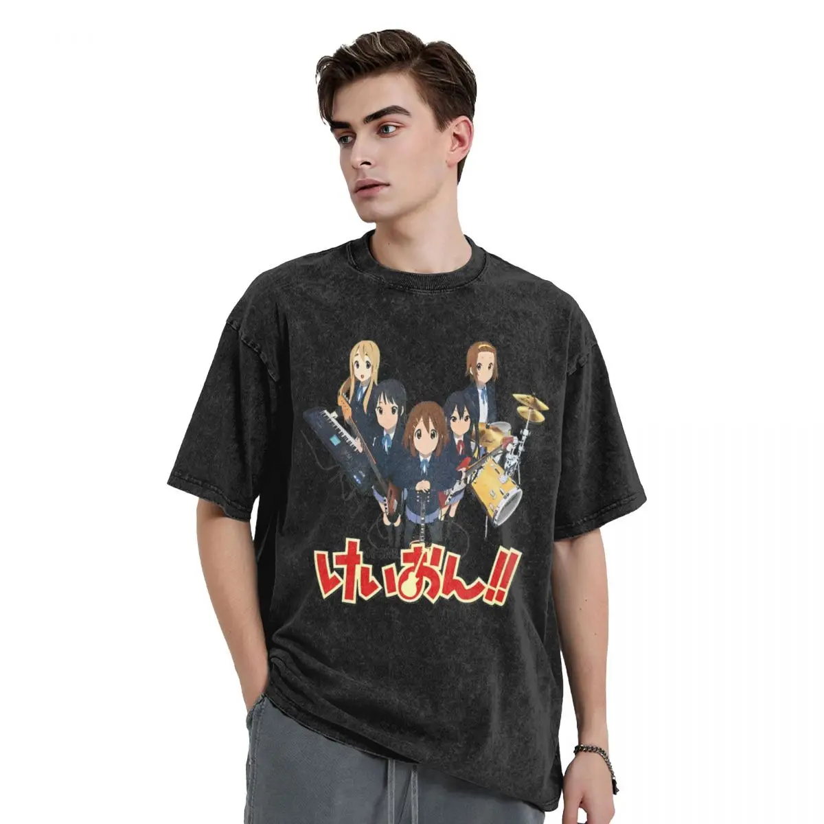 Washed T Shirts K ON Comic Hip Hop Vintage T-Shirts High Street Anime Streetwear Short Sleeve Summer Tops Tee Shirt Men Women