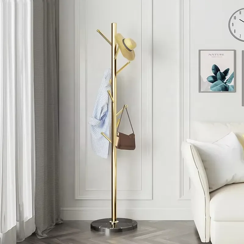 Modern Light Luxury Gold Stainless Steel Floor Hanger Simple Marble Metal Coat Rack for Living Room Bedroom Hotel Decoration
