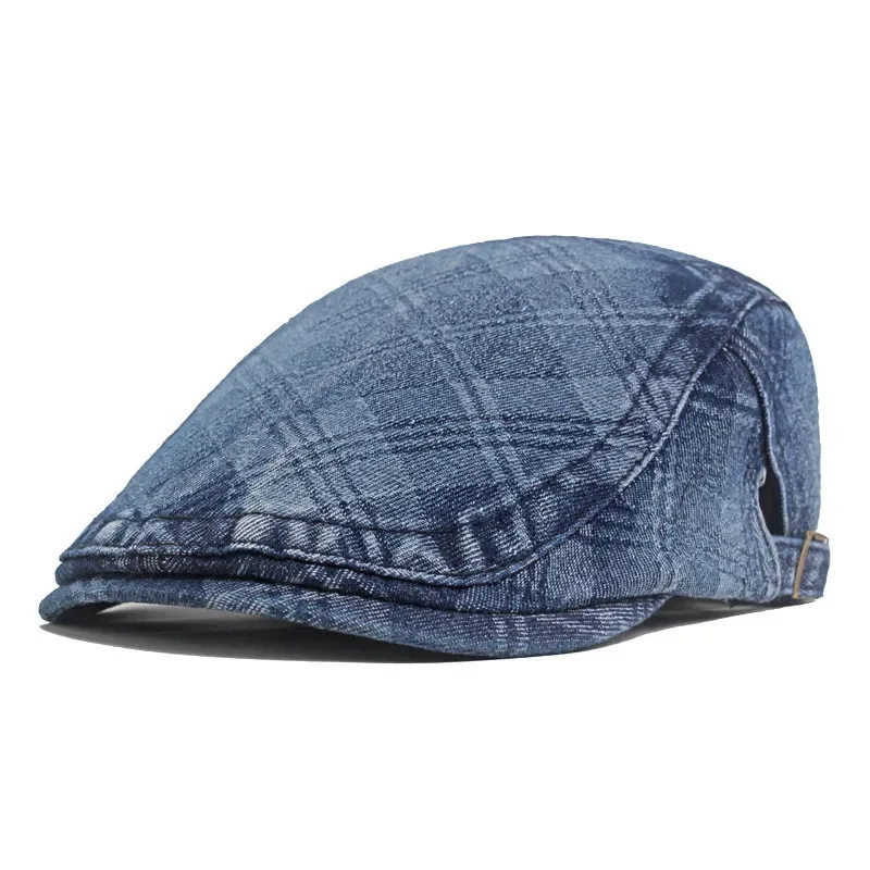 Four Seasons Denim Geometric Print Newsboy Caps Flat Peaked Cap Men and Women Painter Beret Hats 170