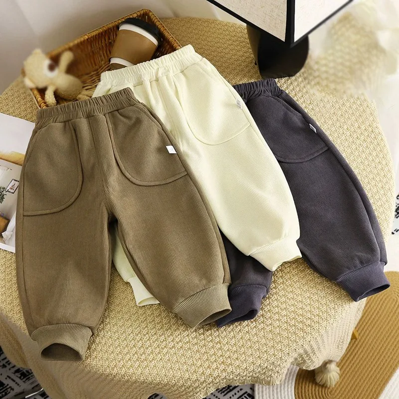 

2-10Y Children's Pants Solid Color Boys and Girls Sports Thick Plush Fleece Pant Versatile Straight Leg Pants