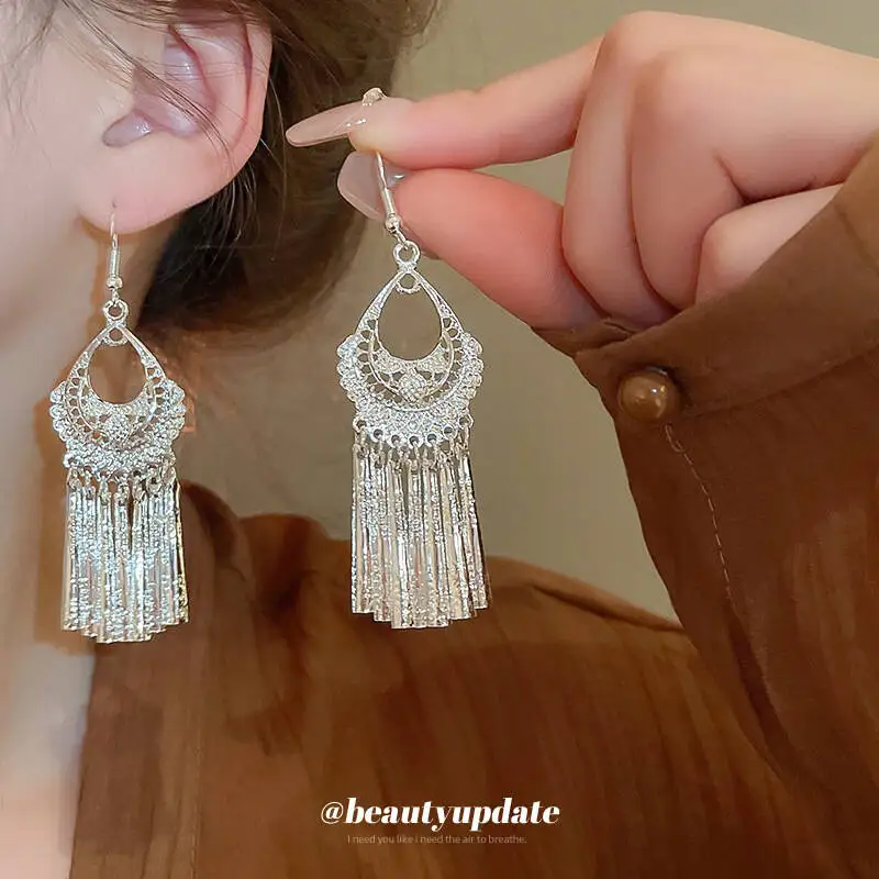 

National style geometric wind bell tassel ear hook new Chinese style retro long China-Chic high feels sense female