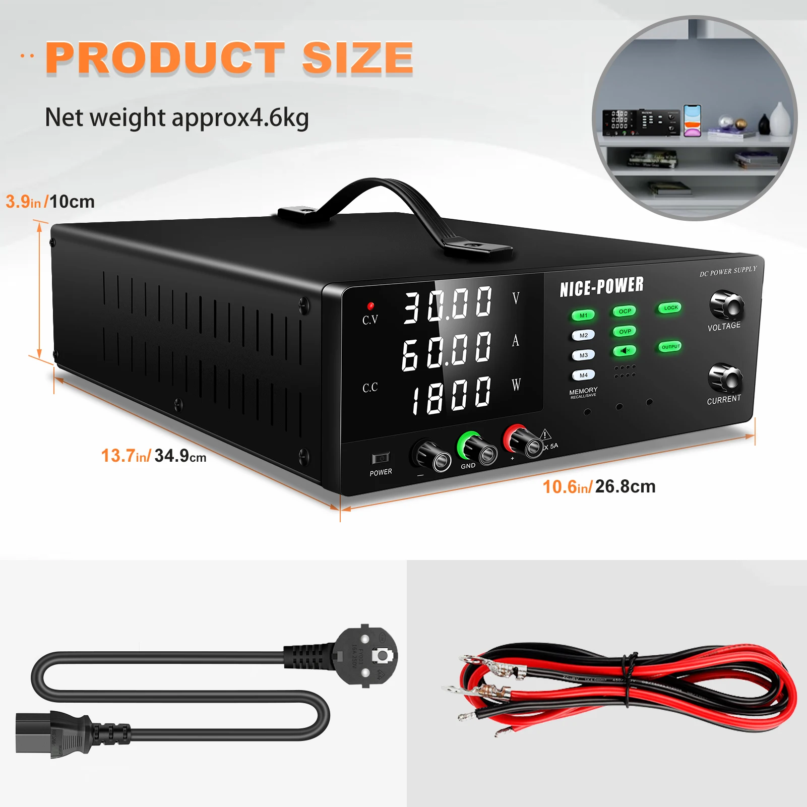 60V 30A 1800W Switching Power Supply OVP OCP Storage Memory R-SPS6030S Batter Charger AC DC Voltage Regulator SMPS