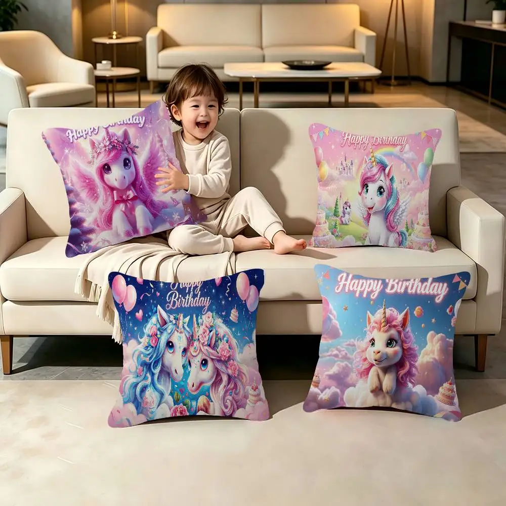 Pink 3D Unicorn Pillow Case Home Double-sided Printing Short Plush Colorfast Microfiber Cushion Cover