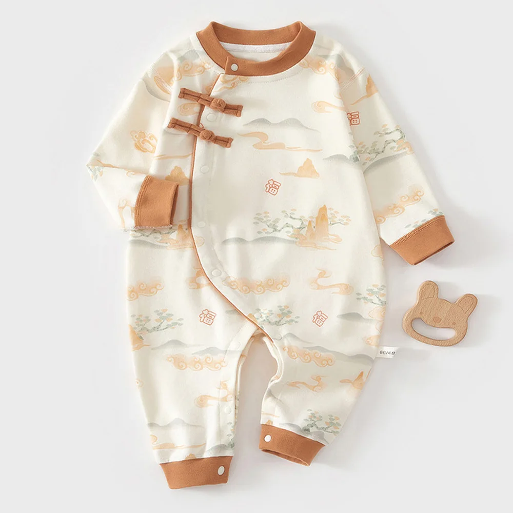 Newborn Baby Clothes Chinese Style Baby Romper Long Sleeve 100% Cotton Infant Jumpsuit For Unisex Boy Girl Traditional Pattern