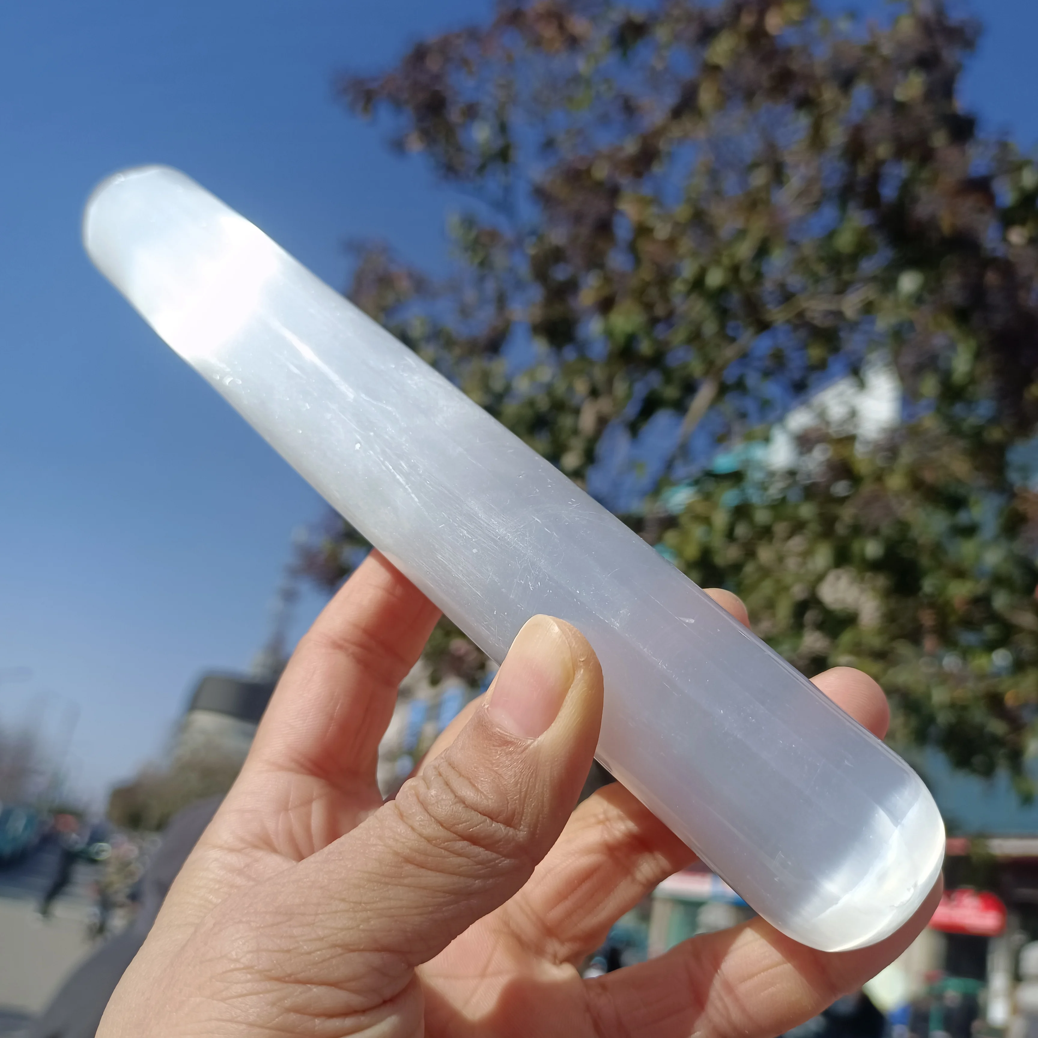 عصا تدليك مغربية طبيعية للنساء ، جص شفاف ، خام كريستال كوارتز ، عصا تدليك منحوتة ، علاج ريكي معدني ، علاج نسائي