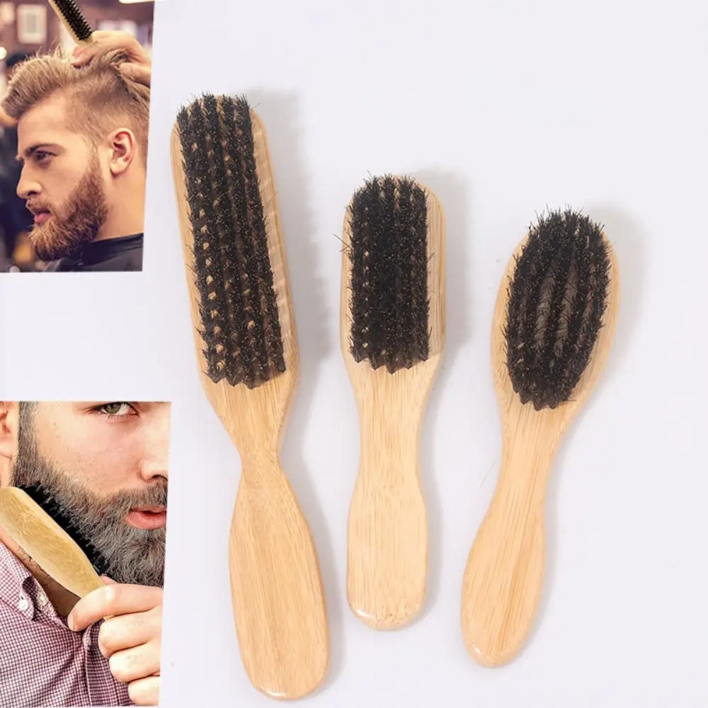 Cepillo de pelo de madera con cerdas de jabalí para acabado liso, diseño para peinar hacia atrás, control de cabellos rebeldes y función de tupido