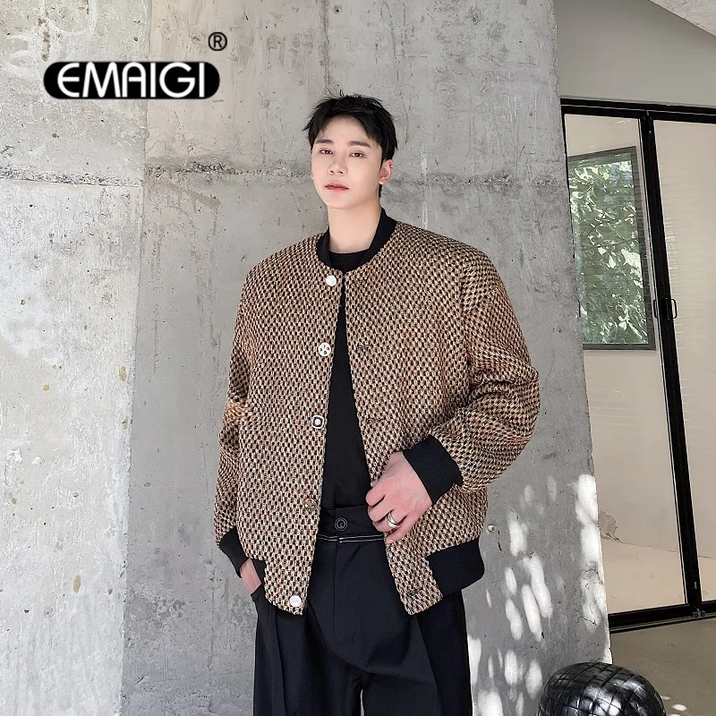 

Куртка мужская короткая тканая, модная уличная одежда в винтажном стиле, с Бейсбольным воротником, свободная повседневная верхняя одежда, осень