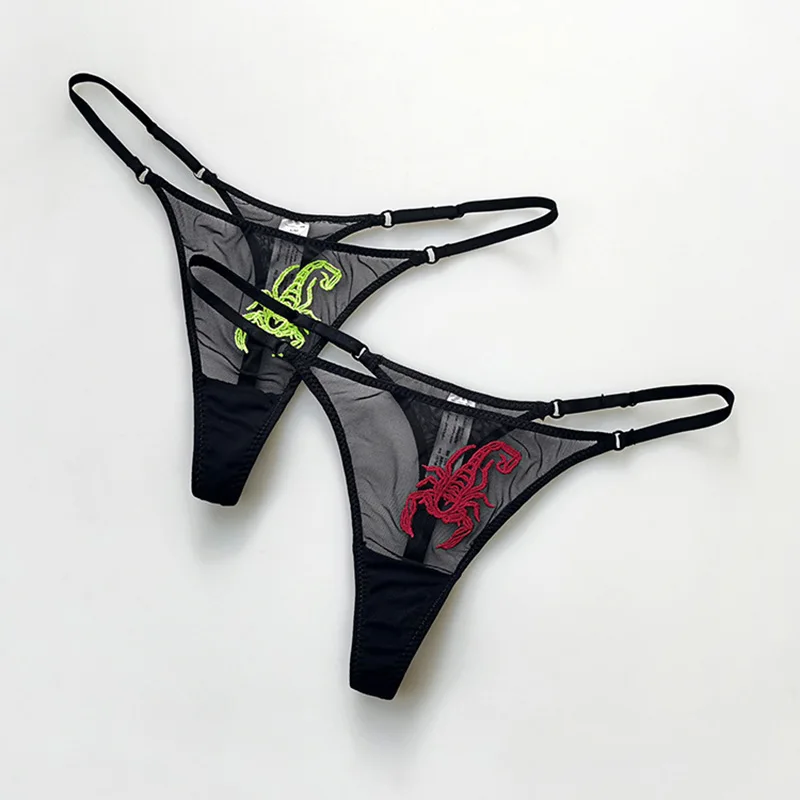 Lace Mesh Scorpion Women Briefs Sexy Thong Transparent Panties Underwear Low Waist G String Seamless Lingerie Fitness T Back