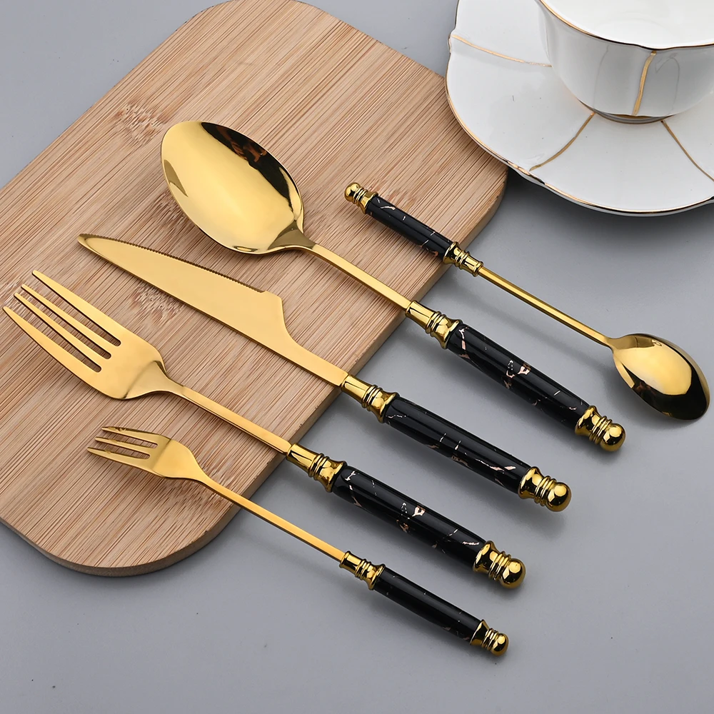 Zoaeil 24/30Pcs Cutlery Stainless Steel Ceramic Handle Dinnerware Set Knife Cake Fork Tea Spoon Dinner Tableware Set Flatware