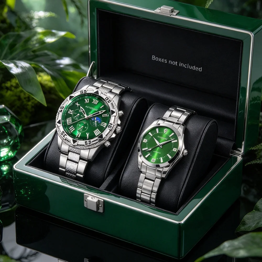 2pc Romantic Versatile Couple Quartz Watch Set Christmas Valentine's Day Gift Not Including Gift Box