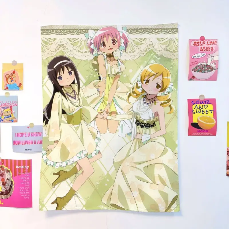 VIKAMA Pink Twin Tail Anime Girls Horizontal Tapestry Wall Hanging for Living Room Cozy Aesthetic Cute Sweet Lovely Home Decor