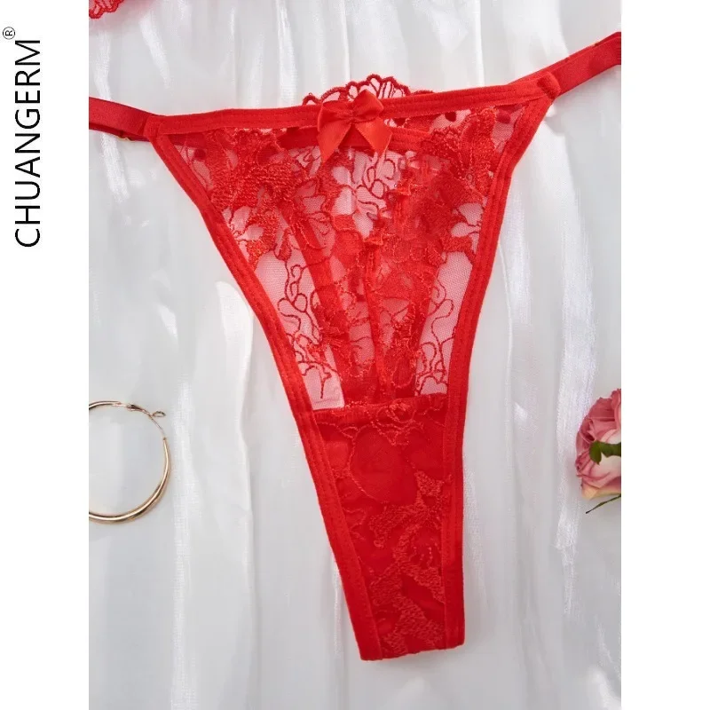 CHUANGERM Onlyfans Lingerie Embroidery Lace Sexy Women's Underwear Hot Erotic Thin Bra Top Two Piece Set Panties Intimates