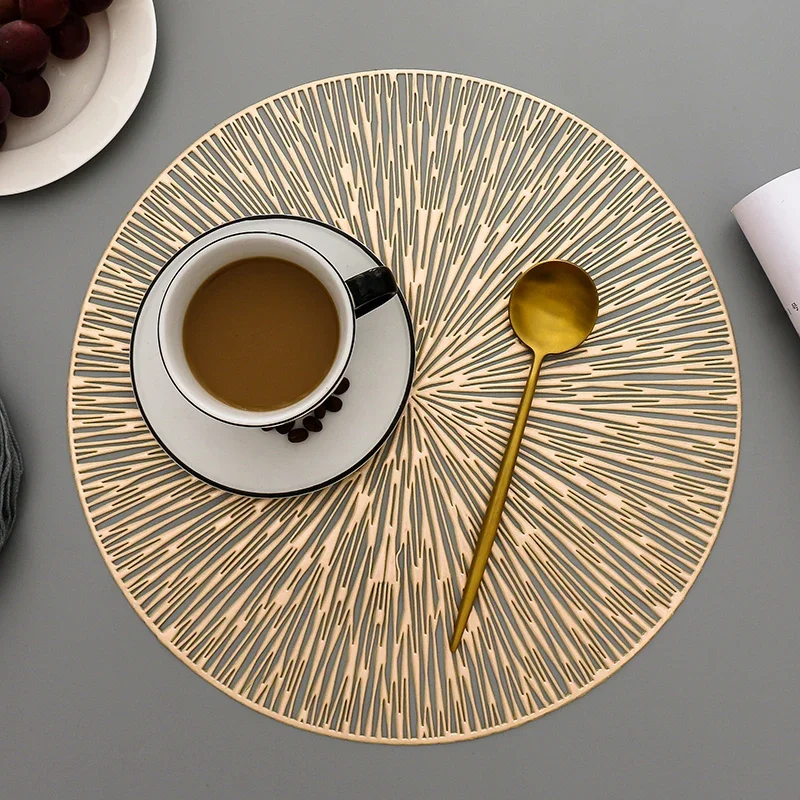 6/4PCS Round Placemats Restaurant Hollow PVC Decoration Meal Mat Anti-hot Dining Table Line Mat Steak Plate Pad