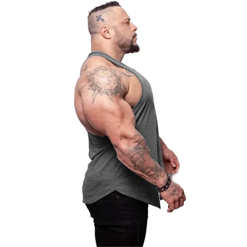 Solid Color Cotton Breathable Sleeveless T-Shirt Mens Casual Sport Running Tank Tops Gym Fitness Bodybuilding Muscle Loose Vests