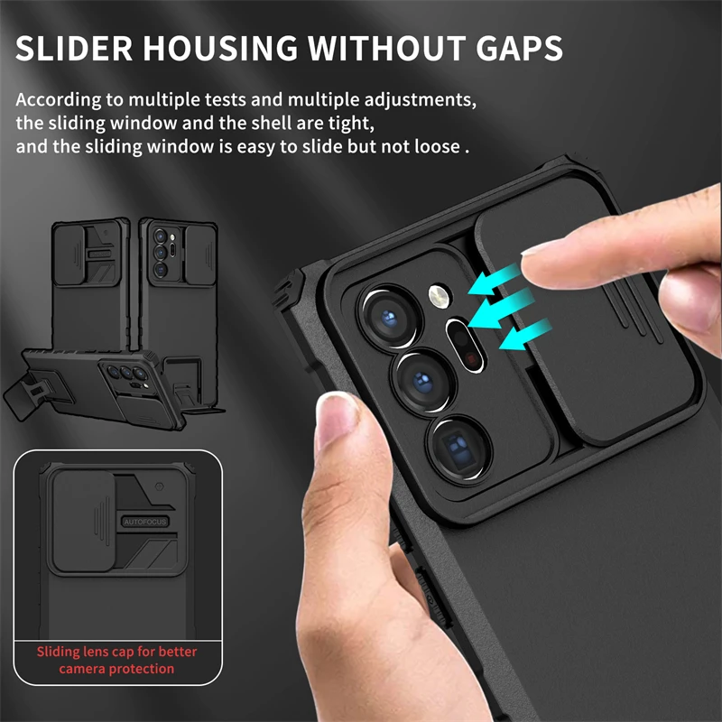 For Samsung Galaxy Note 20 Ultra 5G Case Slide Lens Protect Phoen Case For Samsung Note20 Note20Ultra Armor Kickstand Back Cover