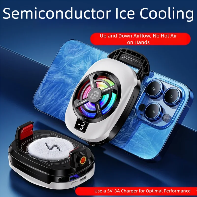 Semiconductor Phone Cooler RGB Cooling Fan Digital Display Radiator Air Conditioner For Gaming Live Streaming Heat Sink Mobile