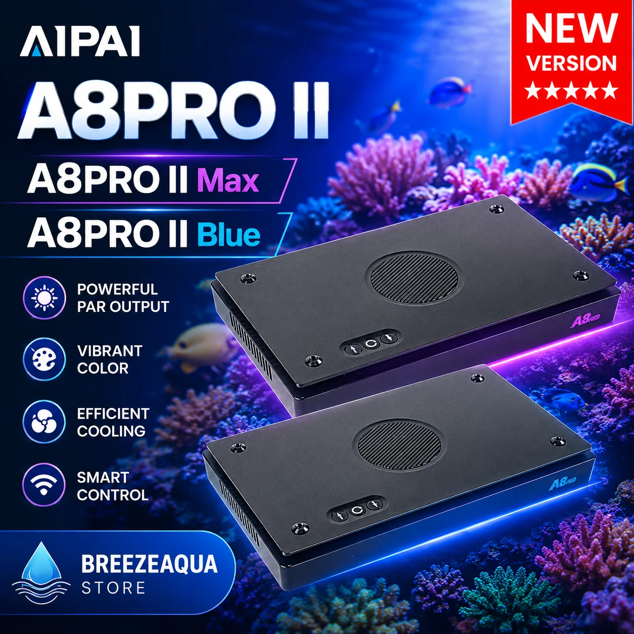 A8pro 블루 II 맥스 240W 풀 스펙트럼 WiFi 앱 제어 코랄 LED 조명, CREE LED 비즈 사용 리프 해양 수족관 조명