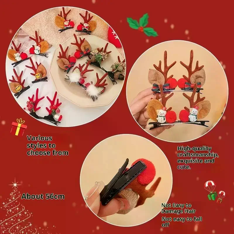 Pinces à cheveux en bois de noël, 2 pièces, pendentifs, ornements de noël, décor de joyeux noël pour fille, accessoires pour cheveux de renne, bonne année