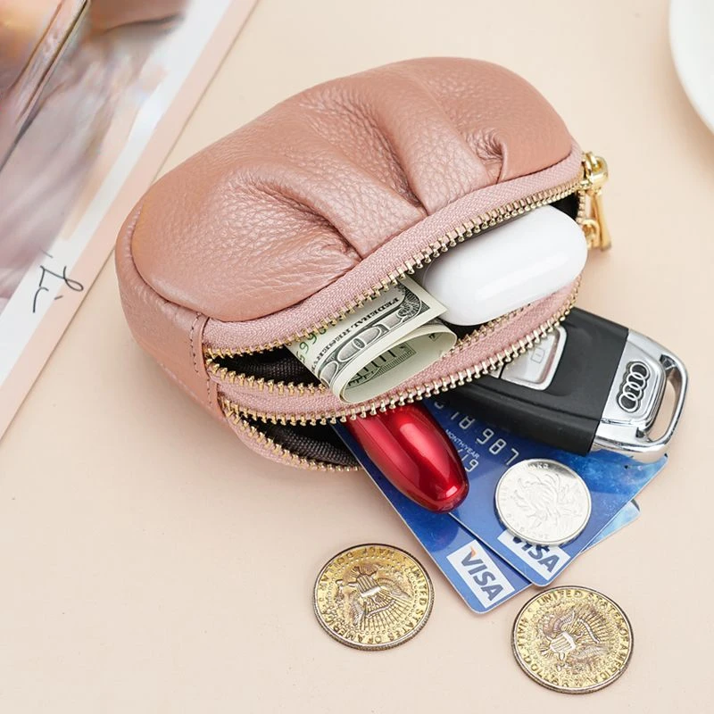 

Genuine Leather Women Wallets Large Capacity Portable Double Zipper Fashion Folds Multi Functional Card Holder Wallet for Mom