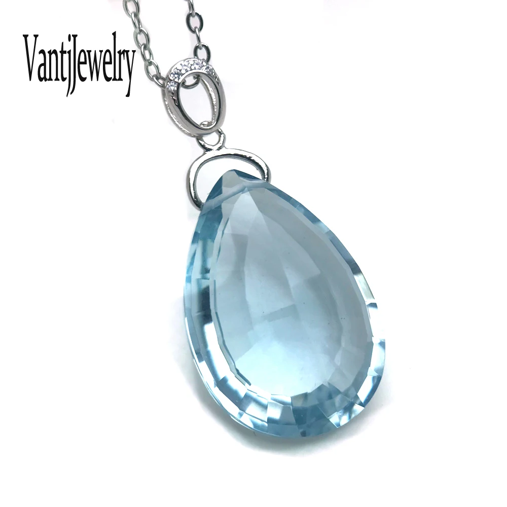 

Элегантный кулон с синим топазом, стерлинговое серебро 925 пробы, кристалл, аквамарин, груша 18*26 мм для женщин, модное ожерелье на день рождения, подарок