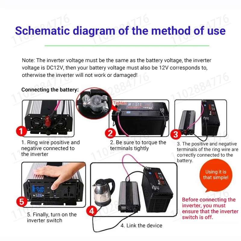Inverter 12V 220V Pure Sine Wave 1600W 2200W 3000W 12V DC to 220V AC Portable Power Converter Car Solar Inverter