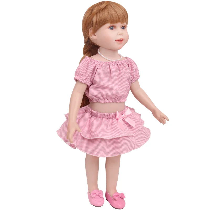 18 Inch Doll Girl Plaid Set, One or Two on Top, Fresh Color Matching Set, Fashionable Doll, Summer Minimalist Outfit Accessories