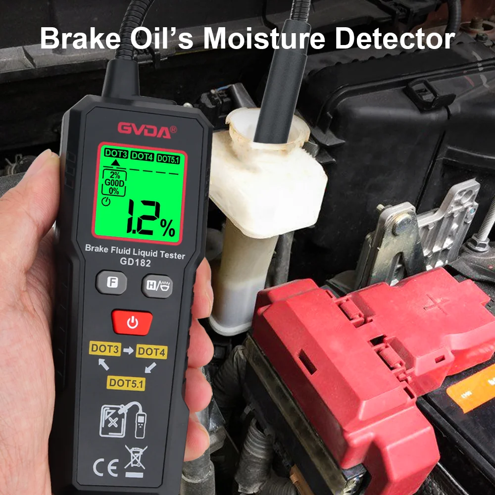 GVDA Brake Fluid Tester Digital Auto Brake Liquid Oil Tester Detector Tool for DOT3 DOT4 DOT5.1 Hydraulic Oil Moisture Analyzer