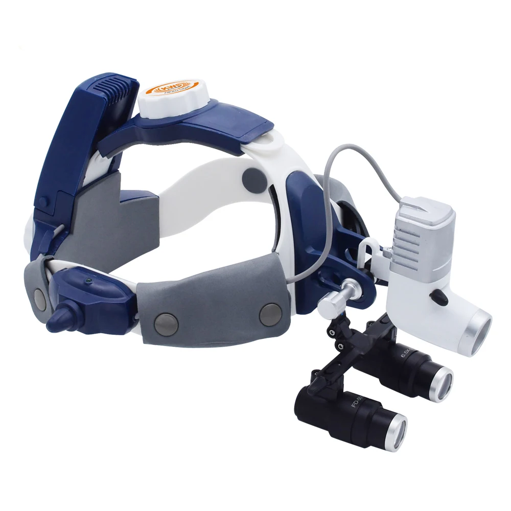 Portable Electric Metal Head Light Dental LED Surgical Loupe Binocular Magnification Glasses with 20,000Lux Illumination