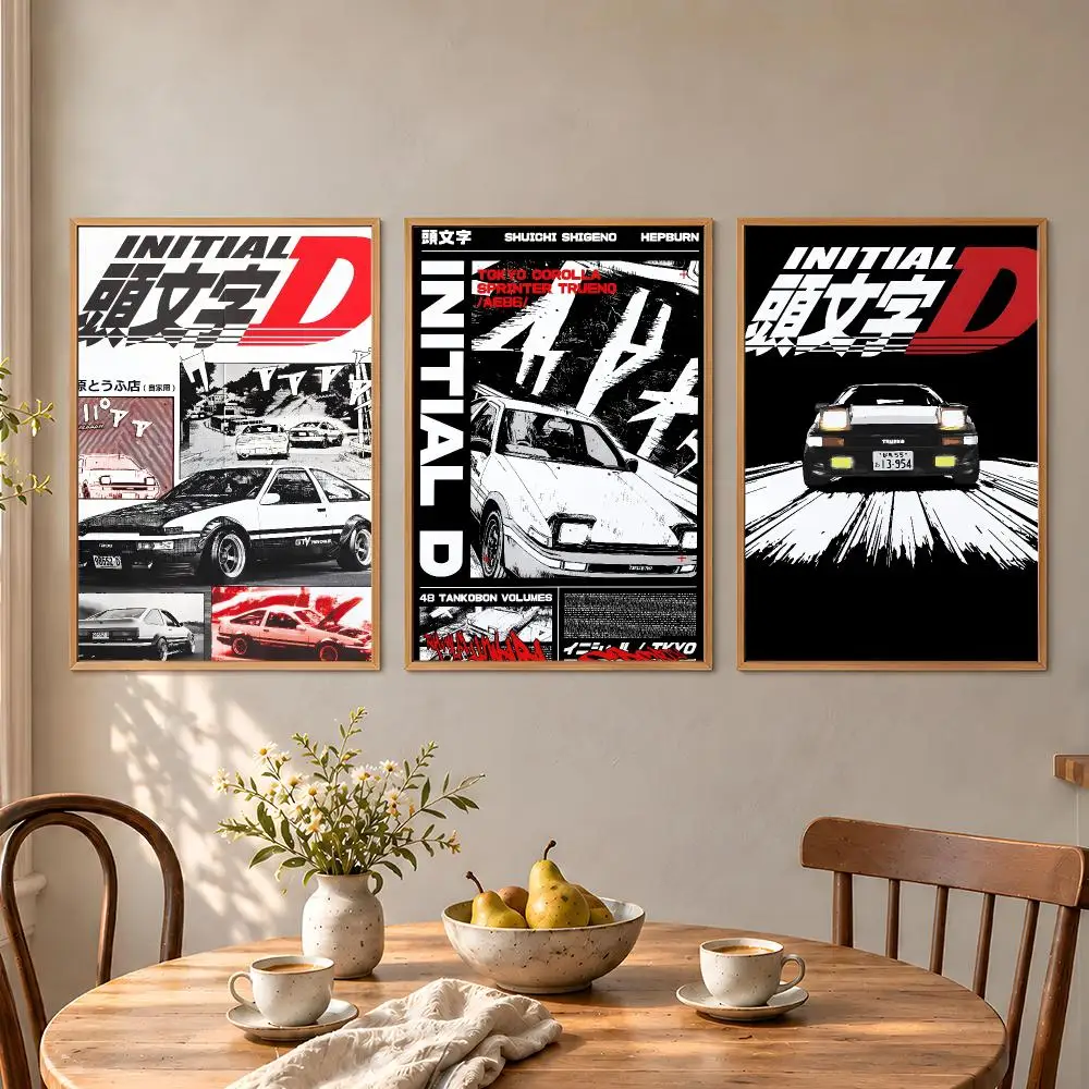 Anime Initial D Takumi Fujiwara AE86 Poster Aesthetic Wall Art Poster HD Waterproof PP Self Adhesive Bedroom Dorm Room Decor