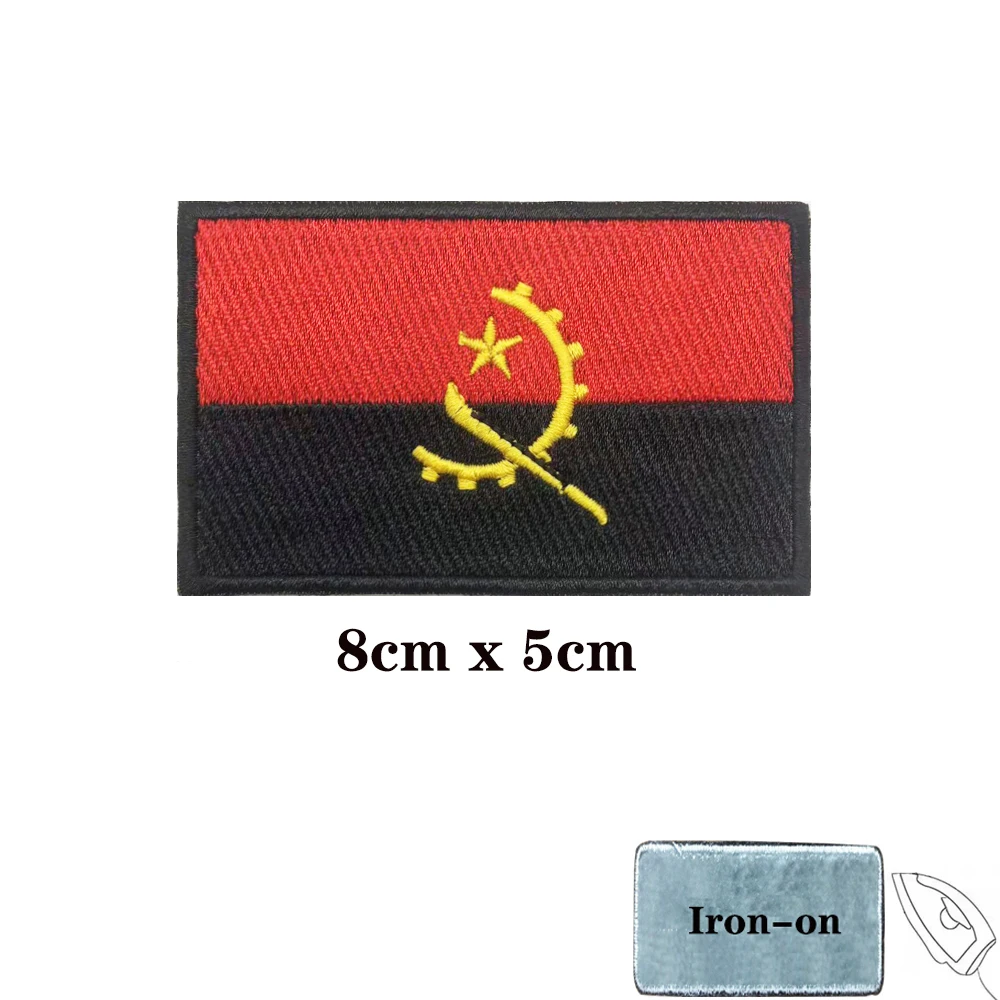 1PC Angola Flag Patch Stripes Badge Tags Chevrons Military Armband Iron On Or Hook Loop Embroidered