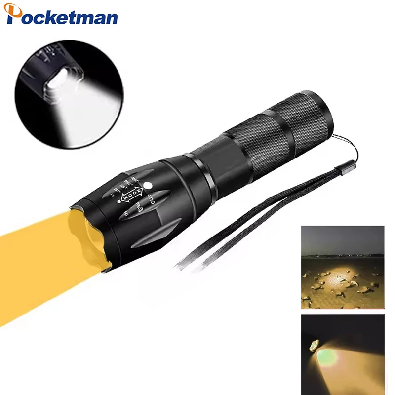 

Yellow Light Flashlight Yellow and White LED Combo High Lumens Super Bright LED Small Powerful Zoomable Torch for Camping