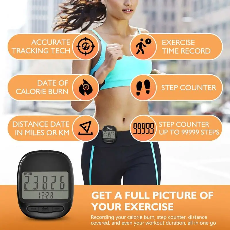 Pedometer For Walking Digital LCD Display Walking Pedometer Step Counter With Clock Function Portable Odometer Fitness Recorder